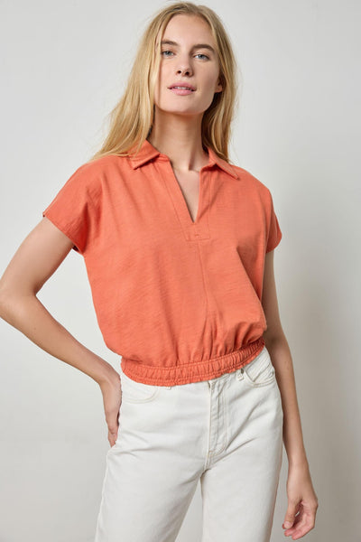 Elastic Hem Polo Womens Top Terracotta A1