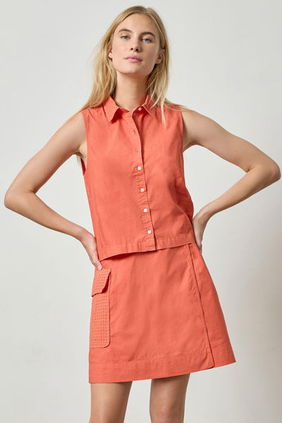 Eyelet Collar Sleeveless Shirt Womens Top Terracotta A1