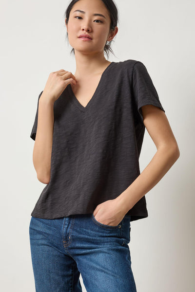 Boyfriend V-Neck Womens Top Black A1